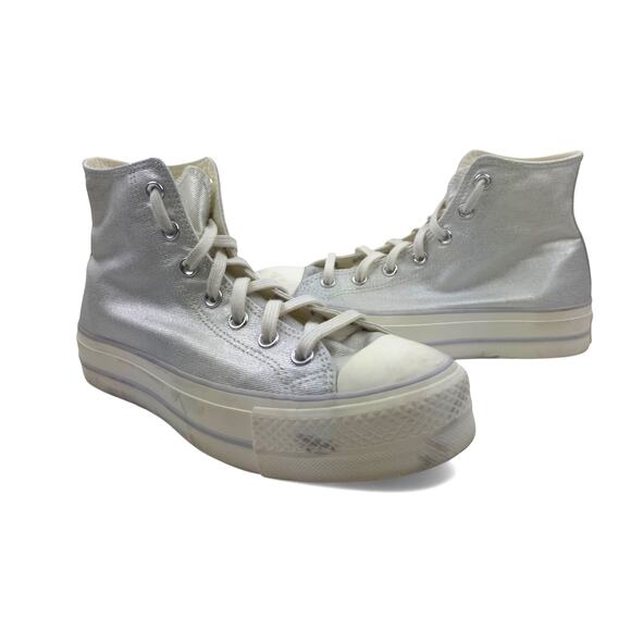 Converse Shoes Womens 9 CTAS Lift Platform Metallic Silver Sneakers 571082C - Picture 3 of 10